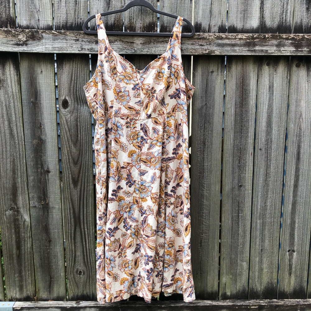 Old Navy Linen Blend Midi Dress Floral Size XXL Sleeveless Smocked Sweetheart
